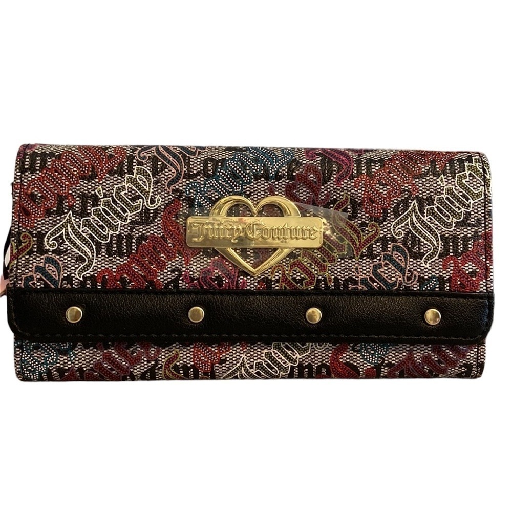 Juicy Couture Glam Elongated Flap Wallet Black Multi New